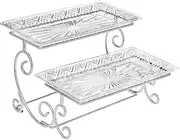 Godinger Silver Art Dublin 2 Tiered Glass Buffet Serving Tray - Chrome Plated Platter Stand with Starburst Design - Party and Event Dessert and Food Display Server