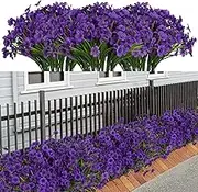 21 Bundles Artificial Outdoor UV Resistant Flowers No Fade Fake Outside Flowers Plastic Greenery Faux Shrubs Garden Porch Window Box Home Decoration(Purple)