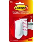 Command Spring Clip Hook 1/Pk White General-Purpose 2/Strips School Office Home