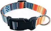 Geometric Dog Collar,Soft Adjustable Pet Collar,Boho Pattern Dog Collars,Orange and Blue Polyester Dog Collars for Small,Medium and Large Dogs (Medium)