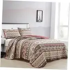 3-Piece DALMAR Rustic Red Bedspread Set Aztec Taupe Quilt Set Queen Size