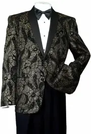 Men's Shiny Sequins Silm Jacket Blazer 2 Boutton Design By Fotino Landi T816