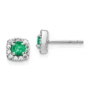 14k White Gold 1/5 Ct. Lab Grown Diamond VS/SI+ G+ and Created Emerald Square Halo Post Earrings