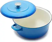 Merten & Storck German Enameled Iron, Lightweight Round 5.3QT Dutch Oven Pot with Lid, Azure Blue