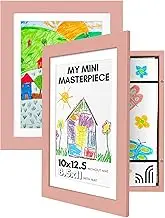 Americanflat 10x12.5 Kids Art Frame - Front Loading Picture Frame - Set of 2 - Use as 8.5x11 Frame with Mat or 10x12.5 Frame Without Mat - My Mini Masterpiece - Holds 100 Artworks - Pink