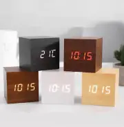 New Modern Wooden Wood Digital LED Desk Alarm Clock Thermometer Timer Calendar