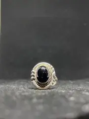 Handmade Native American Navajo black onyx Sterling Silver Ring Size 9.25