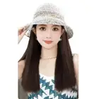 Bucket Hat Long Straight Curly Hair Wigs Summer Sunshade Cap Wig Outdoor