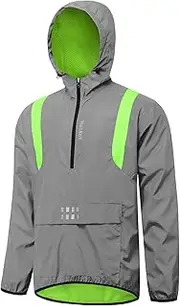 [MEIJUN] RAYWE Men Reflective Cycling Jacket Windproof Hooded Bike Jacket Coat for Running Hiking Walking Night Safety Jacket