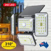4 Head 242 LED Solar Motion Sensor Light Wall Flood Lamp Outdoor Garden Security
