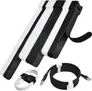 70pcs Computer Cable Ties, Wire Ties, Cord Ties Reusable for Electronics, Hook and Loop Microfiber Cable Ties Extension for Storage, Black and White, 4, 6, 8 inch
