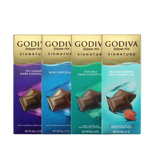 GODIVA 海鹽 / 72% / 牛奶 / 鹽味焦糖 牛奶巧克力磚 黑巧克力磚 90g 小婷子美妝-食品區