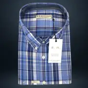 RM Williams Mens Hervey Short Sleeve Shirt Blue Plaid Size 3XB Extra Big NWT