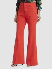 $295 Alice + Olivia Women's Orange Cotton Lara Split-Hem Flared Pants Size 24