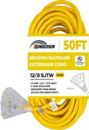 3-Outlets Indoor Outdoor Extension Cord Weatherproof, UL Listed, 12 Gauge 50FT