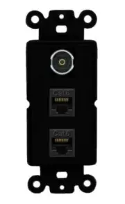 [3 Ports] 2 CAT6 TOSLINK Rocker Wall Plate Black