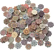 EMAAN 20mm Vintage Wood Button, Mixed Pattern 2 Hole Round Craft Button Sewing DIY Crafts Decoration, Random Shining Sewing Crafting Pack of 100pcs