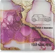 Custom Premium Leather Registration and Insurance Card Holder Personalized Men Women Glove Box Compartment Organizer for Cards, Essential Document Driver License Marble White