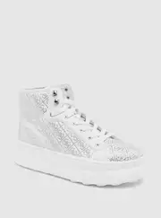 GUESS Women's White Silver Queenly High-Top Sneakers Size: 10