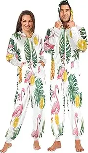 [ZZXXB] Flamingo Pineapple Orange Onesie Pajamas for Adult Women Men Long Sleeves One Piece Onesies Hooded Sleepwear S - XL