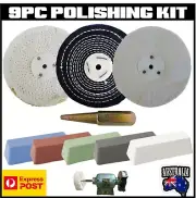 9pc Polishing Buffing Kit Wheel Compound Polish Metal Suits 150mm Bench Grinder