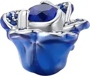 [Teleye] Blue Rose Charm 925 Sterling Silver Charm Fits For Pandora Bracelet Necklace, Cubic Zirconia, Created Cubic Zirconia