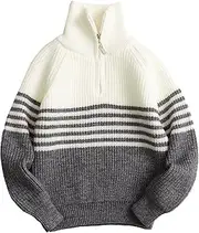 [FEOYA] Children's Boys' Pullover Long Sleeve Warm Knitted Jumper with Half Zip Striped Sweaters for Autumn Winter Top 5-12 Years