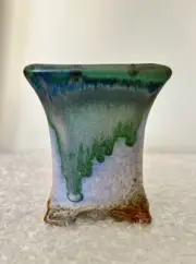 Brand New Hand made Clay Enamel Glazed Succulent Pot/planter Drainage Square #91