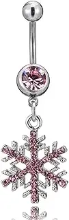 [Niaspi] 14G Sparkle Rhinestone Snowflake Dangle Belly Button Ring for Women Hypoallergenic Surgical Steel Belly Navel Rings Belly Curved Barbell Dainty Winter Body Piercing Jewelry