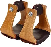 Oakwood Horse Saddle Stirrups Leather Western Equestrian Riders Wooden Stirrups with Leather Treads