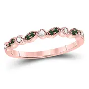 10k Rose Gold Round Emerald Diamond Stackable Band Ring 1/10 Cttw