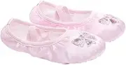[LIFKOME] Yoga Ballet Shoes for Girls Satin Sequin Design Non-Slip Sole Stretchable Belt Size 29 Pink