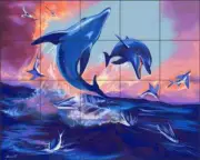 Dolphin Tile Backsplash Agudelo Sea Life Art Ceramic Mural FAA024