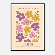 Galrie Vintage Floral Art Print from Paris Flower Market Botanical Archive No.6 Decor, Black Frame, A4 21 x 30cm (8 x 12inch)