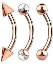 [Jewel Barrel] 3pc Curved Barbells Eyebrow Bars Body Jewellery Daith Helix Rook Ear Piercing 16G (1.2mm) 6 |8 |10 |12mm Lengths and 3mm Ball Cone & Crystal