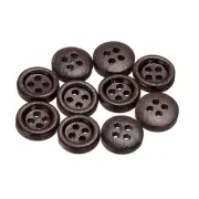 30pcs Wooden Sewing Button 11.5mm 4 Holes Round Craft Buttons, Dark Brown