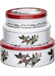 NEW Pimpernel SPODE Holly HOLIDAY CARDINAL Nesting Cake Cookie Tins (SET OF 3)