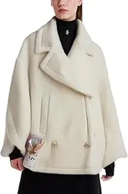[Generic] Women's Creamy White Alpaca Wool Blend Coat - Luxurious Double-Breasted Winter Jacket with Warm Lining