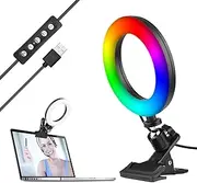 Video Conference Light Kit 6 Inch Ring Light + Clamp Bi-Color Temperature 2850K-6500K Dimmable Multiple Modes for Makeup Live Stream Video Recording Video Conference Black One Size