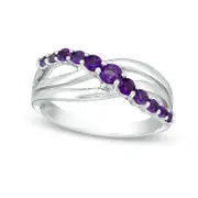 Amethyst Crossover Split Shank Ring in Sterling Silver