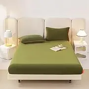 Fitted Sheet Non-Slip Mattress Protector Fluffy Soft Mattress Cover with 2 Pillowcase Breathable Washable Bed Cover for Twin/Full/Queen/King Size-Green||150x200cm/(59"x78.7")
