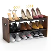 Brown Shoe Rack Organizer for Closet, 2-Tier Expandable Metal Wood Shoe Shelf...