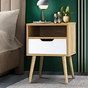 Oikiture Bedside Table Drawers Side Organiser Tables Desk Nightstand Bedroom Furniture Storage Cabinets Wood,White Wooden