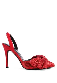 在飛比找ZALORA購物網優惠-紅色高跟蝴蝶結露跟涼鞋