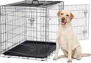 PETAPPY Large Dog Crate 42 Inch, Double Door Folding Large Dog Crate, Wire Dog Crate, Wire Dog Kennel with Removable Tray, Large Dog Kennel