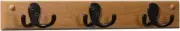 Wooden Mallet 3 Double Prong Rail, Black Hooks, Light Oak Coat Rack
