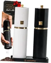 White and Black Salt and Pepper Grinder Set with Gold Accents – Black/White