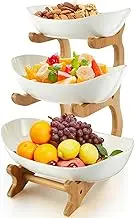 Tier Ceramic Fruit Bowl, 2 Tier/3 Fruit Ceramic Basket with Stand for Kitchen Counter Large Capacity Fruit Ceramic Basket Decorative Fruit Tray Holder Multifunctional Fruit Serving Bowl Set (white3)