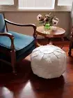 Moroccan Petal Ottoman Pouf Pouffe Footstool NEW Goat Leather White