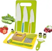 13Pcs Portable Kids Kitchen Cutter Set, Kids Cooking Cutter with 2 Cutting Board Wooden Cutter Serrated Edge Cutter Cooking Cutter Potato Chipper Peeler Sandwich Cutter for Real Cooking Kitchen